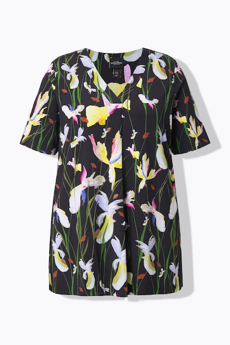 Slinky shirt, A-lijn, sierplooi, V-hals, korte mouwen