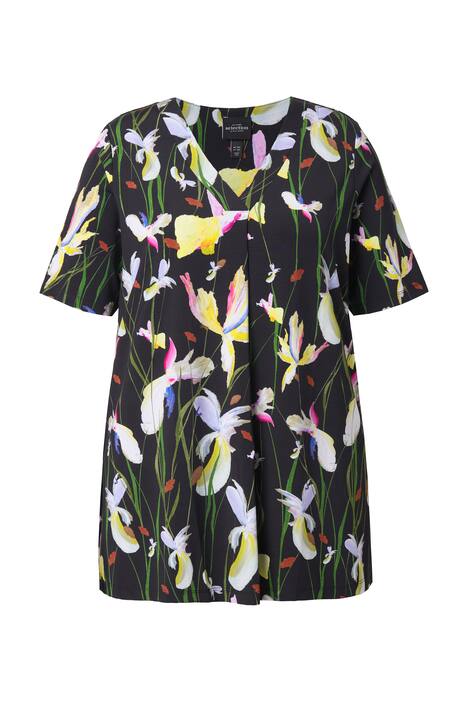 Slinky tričko, A střih, ozdobné sklady, výstřih do V, krátké rukávy