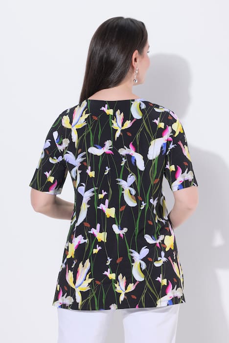 Slinky shirt, A-lijn, sierplooi, V-hals, korte mouwen