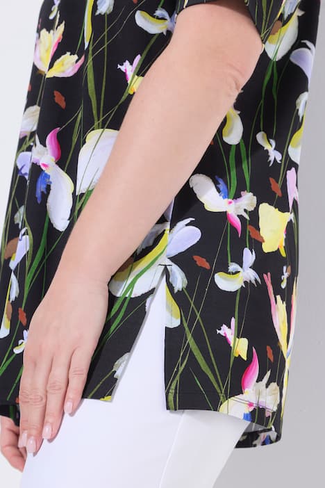 Slinky shirt, A-lijn, sierplooi, V-hals, korte mouwen