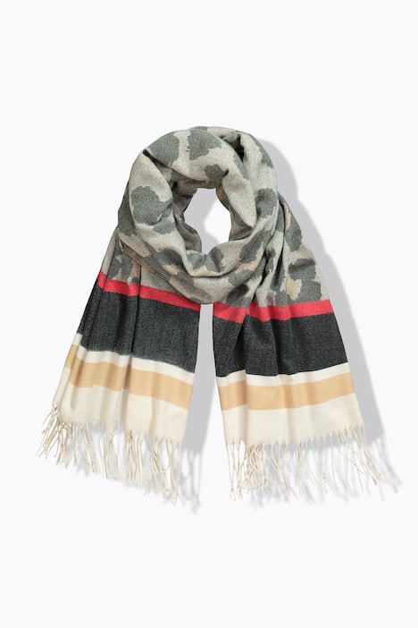 Foulard à motif léopard avec bandes et franges