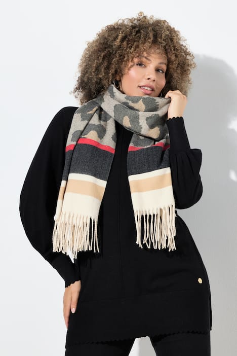 Foulard à motif léopard avec bandes et franges
