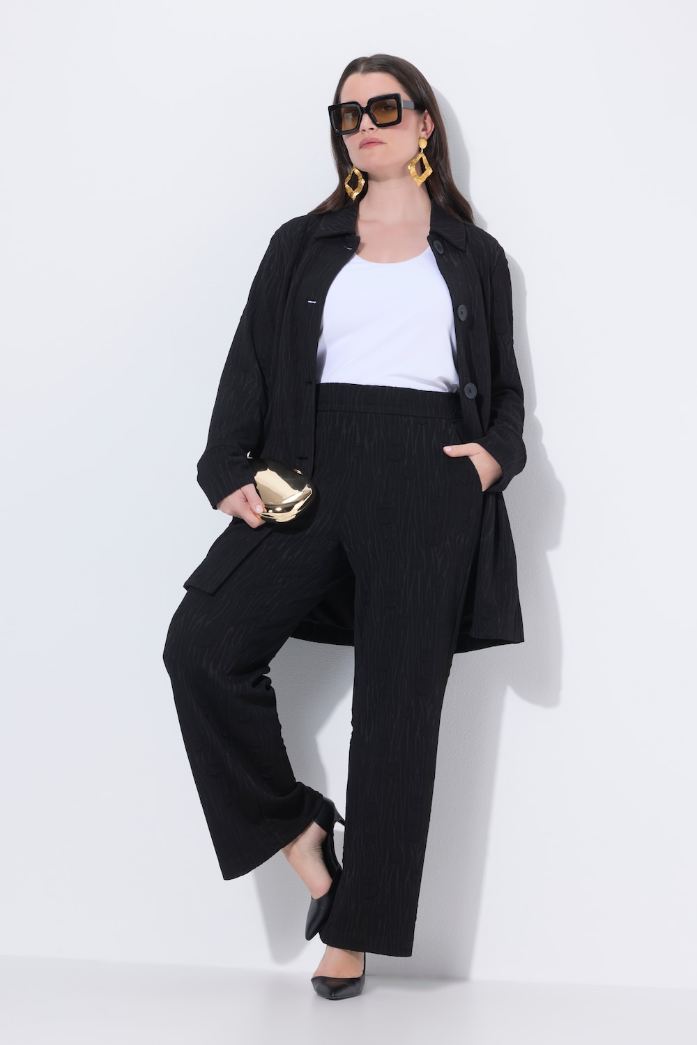 Jacquard-Jerseyhose, weites Bein, Elastikbund