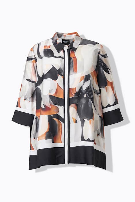 Bluzka, wydłużone boki, oversize, kołnierzyk koszulowy, rękaw 3/4