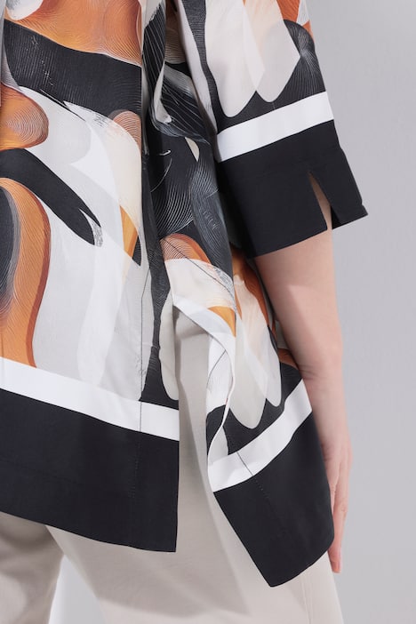 Bluzka, wydłużone boki, oversize, kołnierzyk koszulowy, rękaw 3/4