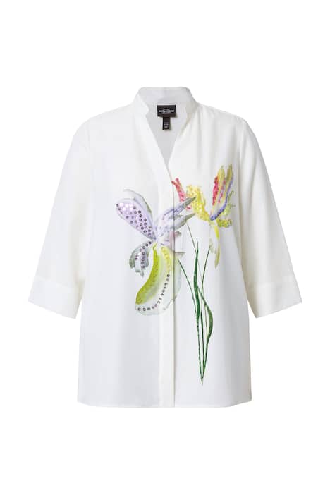 Lyocellová halenka, květy, A střih, výstřih do V, 3/4 rukávy