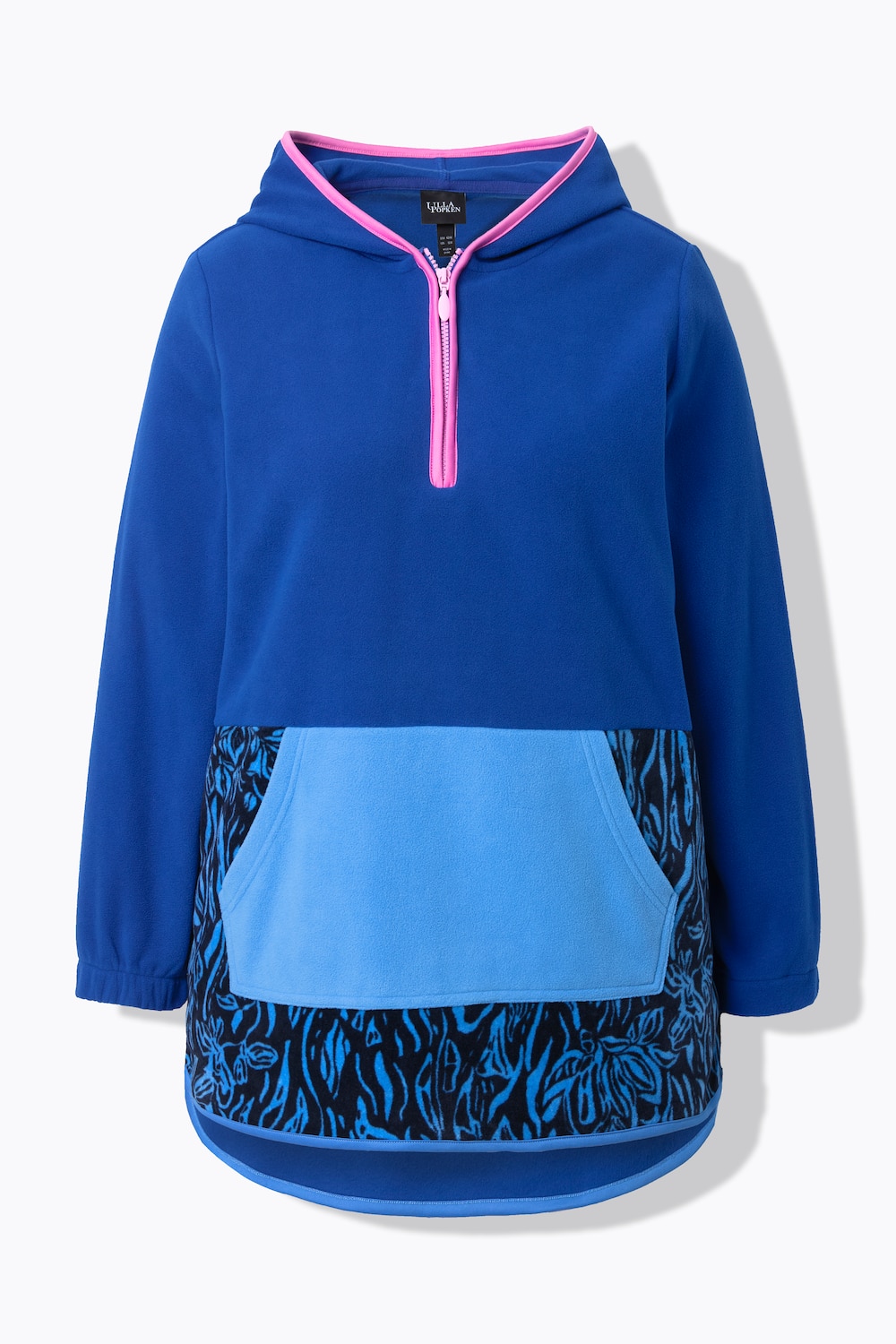 Stora storlekar Lång fleeceoodie, Dam, blå, storlek: 58/60, Polyester, Ulla Popken