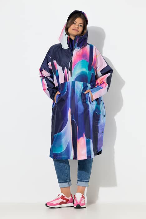 Poncho de pluie technique, modèle unisexe, capuche et imprimé coloré
