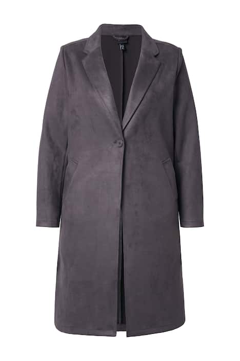 Dlouhý semišový blejzr, klopový límec, dlouhé rukávy