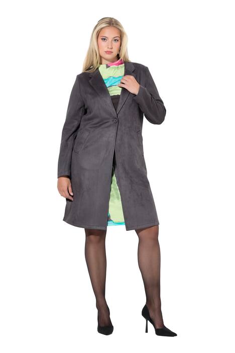 Dlouhý semišový blejzr, klopový límec, dlouhé rukávy