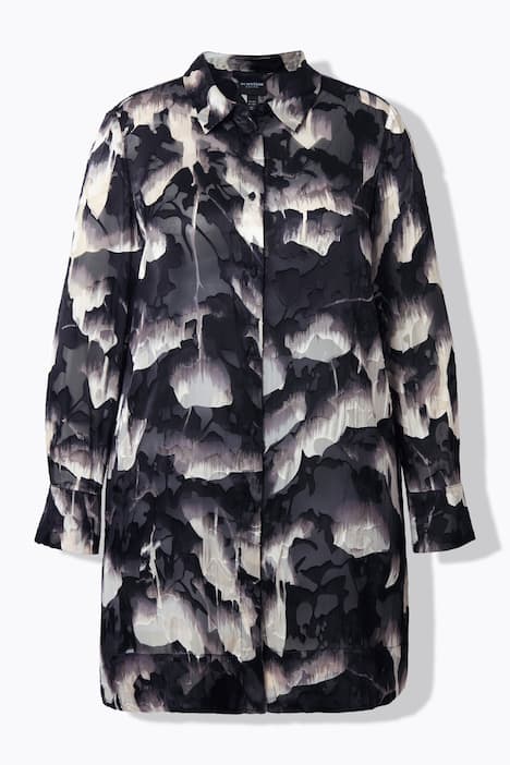 Lange blouse, ausbrenner, overhemdkraag, lange mouwen, zijdemix