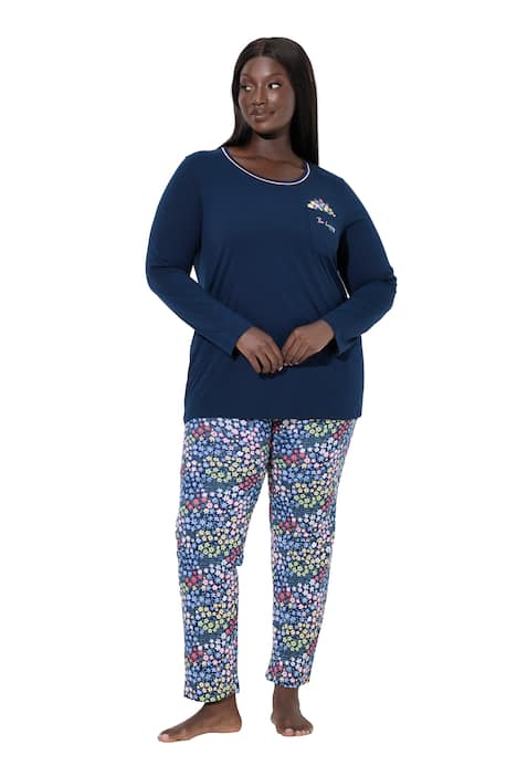 pyžamo, květinový vzor, kulatý výstřih, dlouhé rukávy