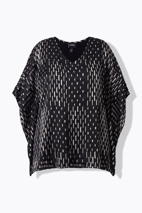 Mesh blouse, dubbelgelaagd, oversized, V-hals, korte mouwen