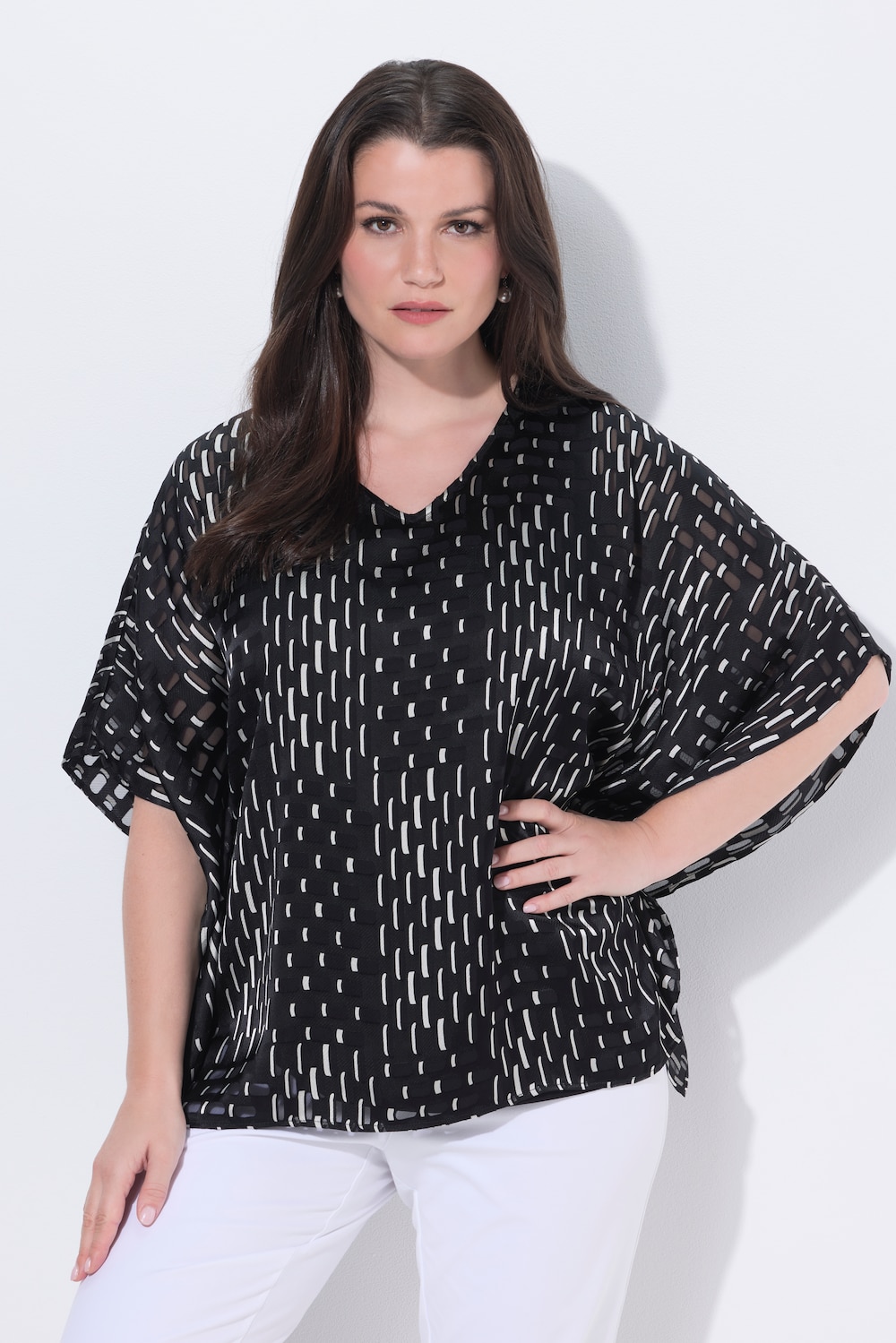 Große Größen Mesh-Bluse, Damen, schwarz, Größe: 50/52, Viskose/Polyester, Ulla Popken