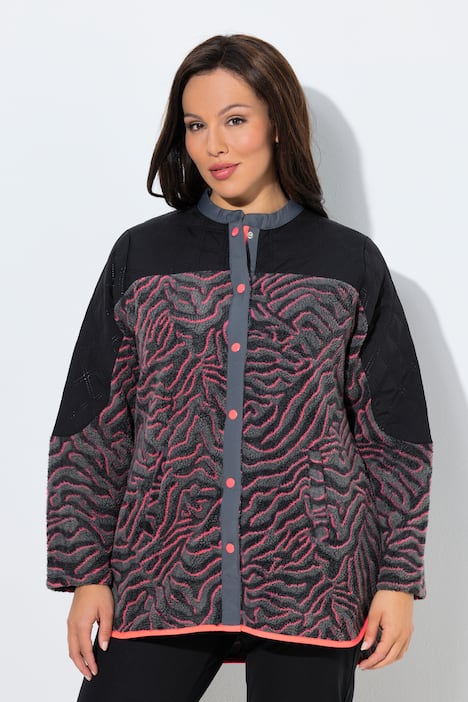 Lange fleecejas, tijgerpatroon, opstaande kraag, lange mouwen