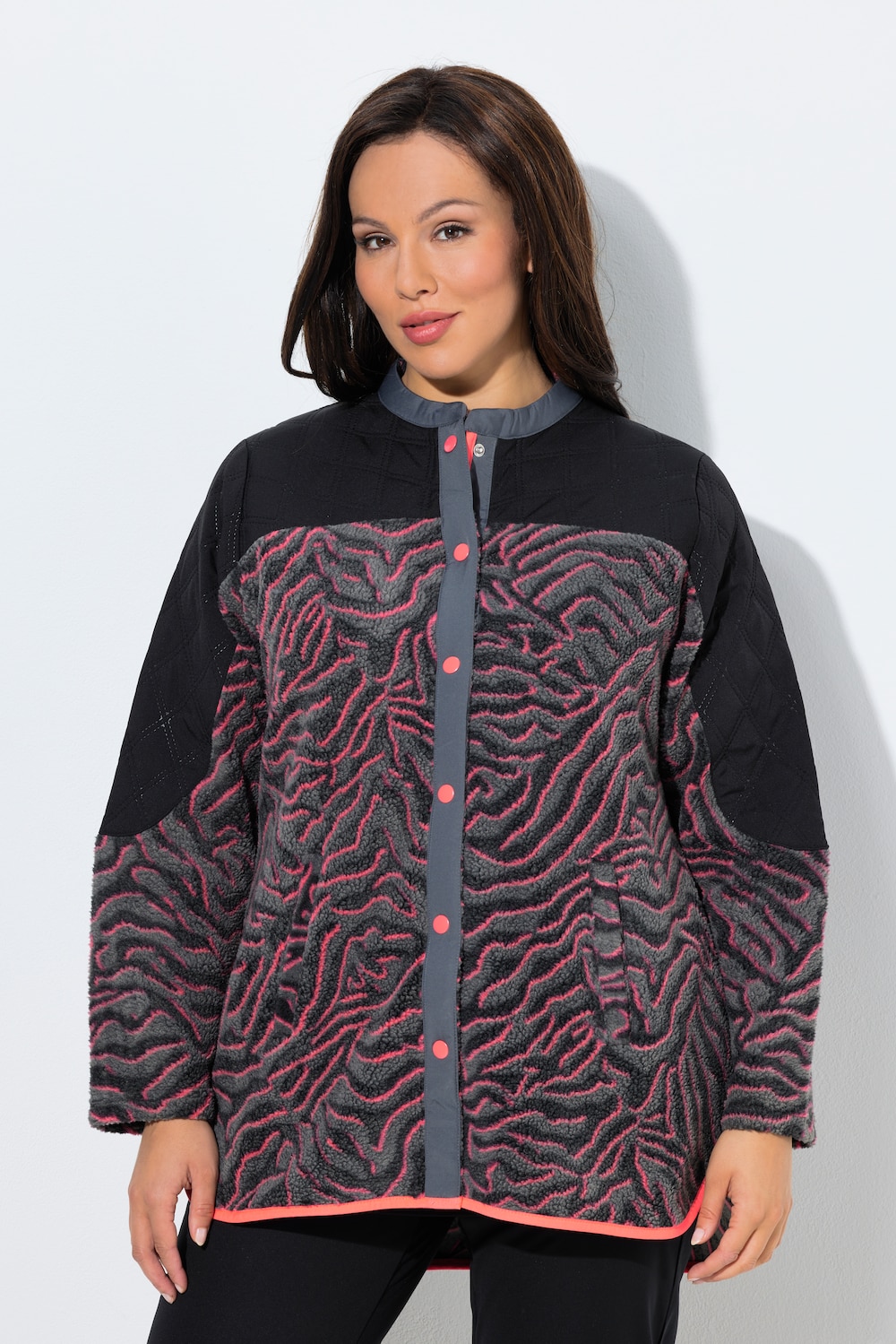 Große Größen Long-Fleecejacke, Damen, schwarz, Größe: 50/52, Polyester, Ulla Popken