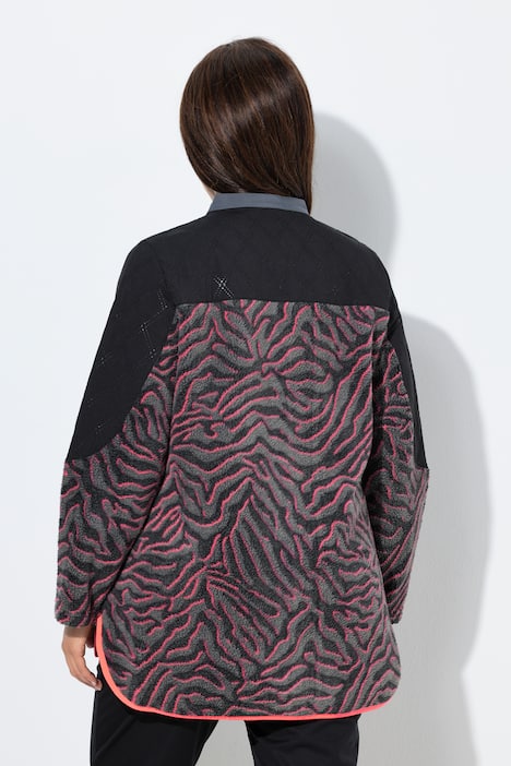 Lange fleecejas, tijgerpatroon, opstaande kraag, lange mouwen