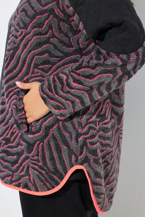 Lange fleecejas, tijgerpatroon, opstaande kraag, lange mouwen