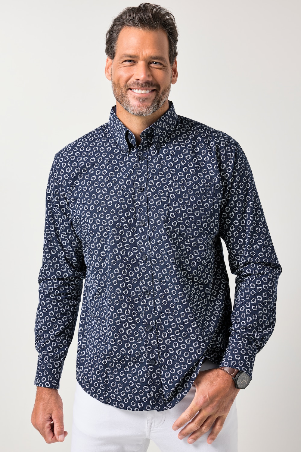 JP1880 Hemd, Langarm, Buttondown-Kragen, florales Muster, Modern Fit, bis 8 XL