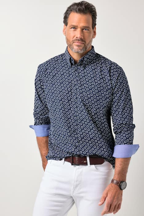 JP1880 Hemd, Langarm, Buttondown-Kragen, florales Muster, Modern Fit, bis 8 XL