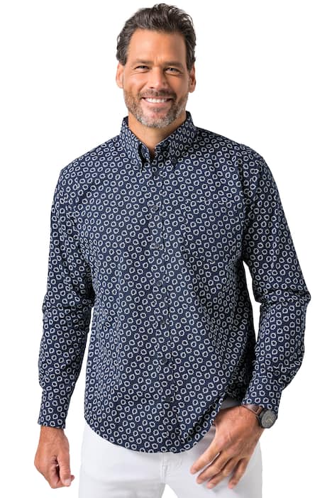 Košile JP1880, dlouhé rukávy, límeček s knoflíky, květovaný vzor, Modern střih, do 8XL