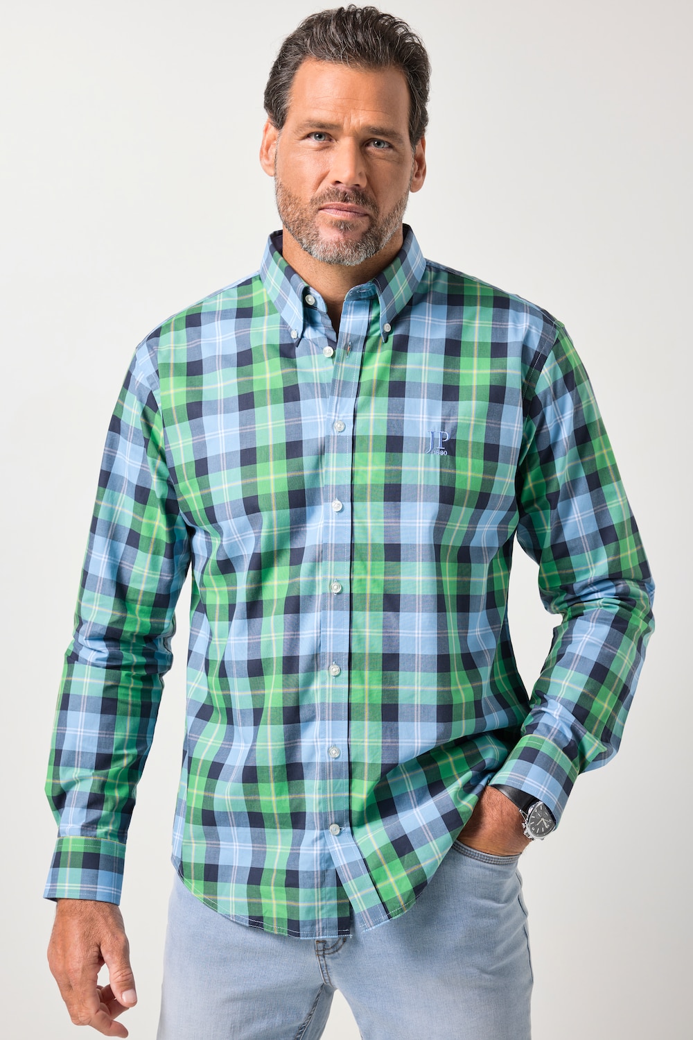 JP1880 Karohemd, Langarm, Buttondown-Kragen, Modern Fit, bis 8 XL