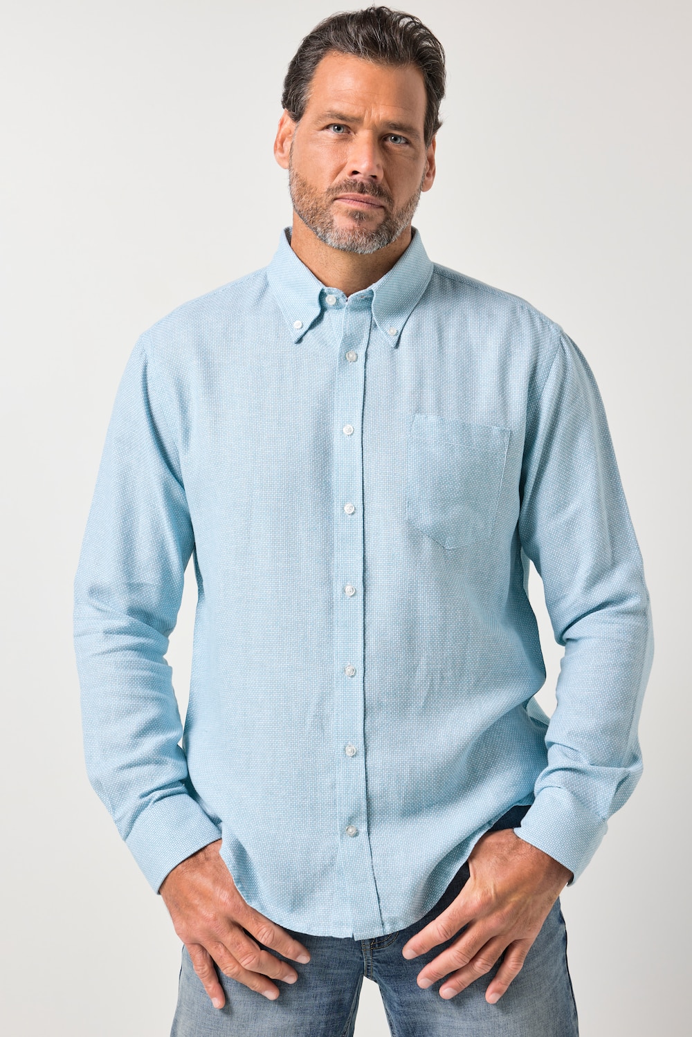 JP1880 Hemd, Langarm, Buttondown-Kragen, TwoTone mit Struktur, Modern Fit, bis 8 XL