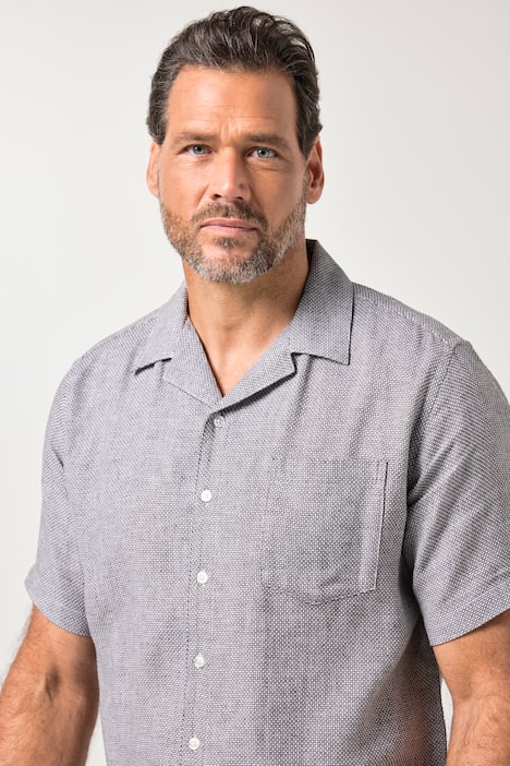 JP1880 overhemd van linnenmix, korte mouwen, Cubaanse kraag, two-tone structuur, Cubaanse Fit, tot 8XL