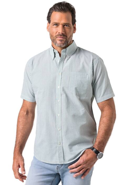 Pruhovaná košile JP1880, krátké rukávy, límeček s knoflíky, seersucker, Modern střih, do 8XL