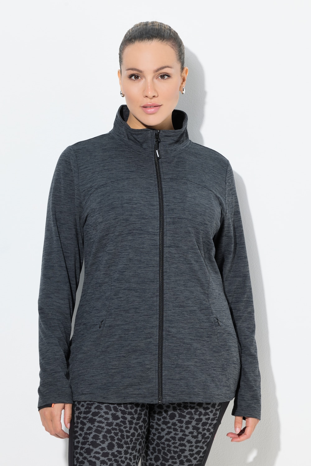 Große Größen Funktions-Sweatjacke, Damen, schwarz, Größe: 50/52, Polyester/Elasthan, Ulla Popken