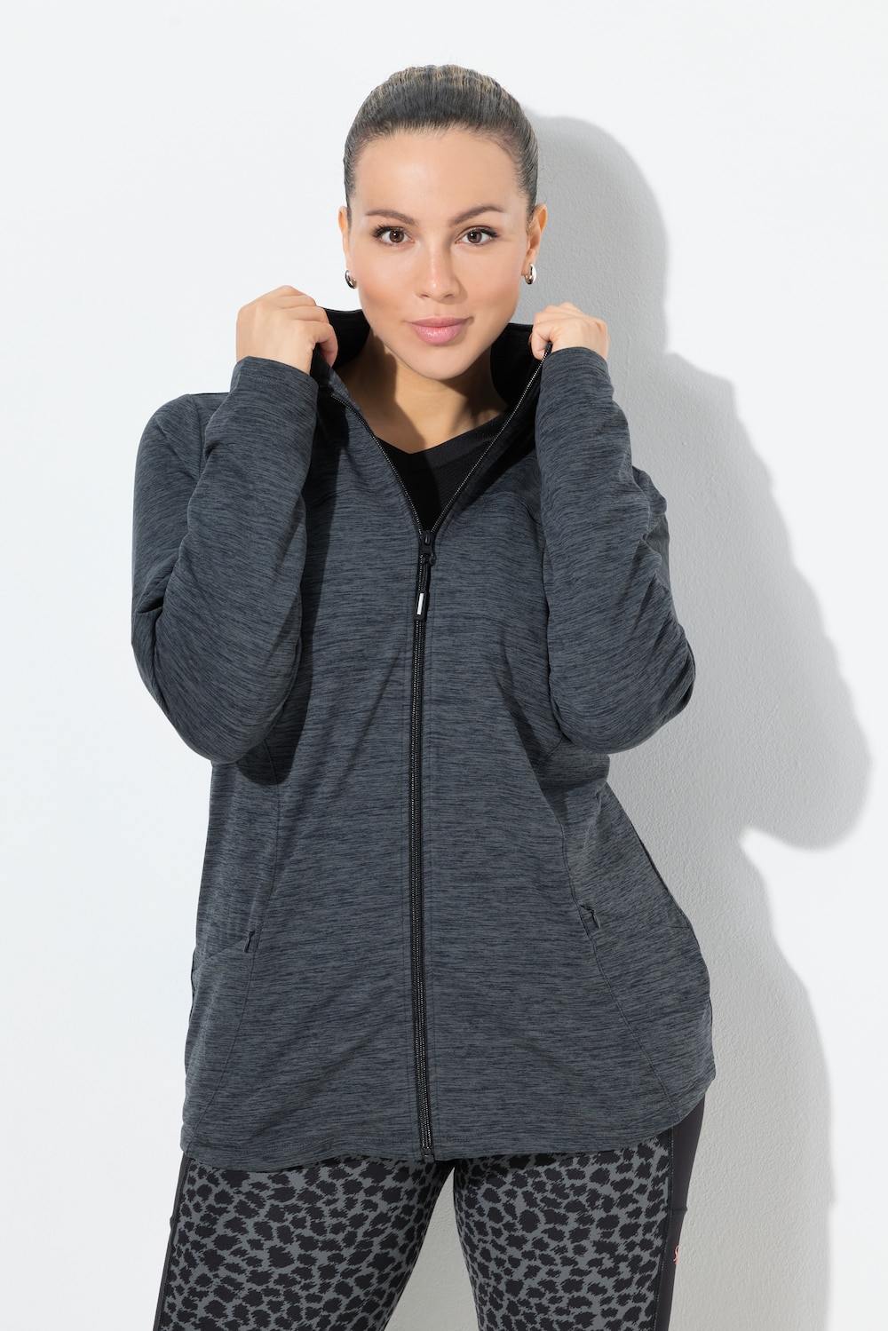 Funktions-Sweatjacke, Slim, Stehkragen, Langarm