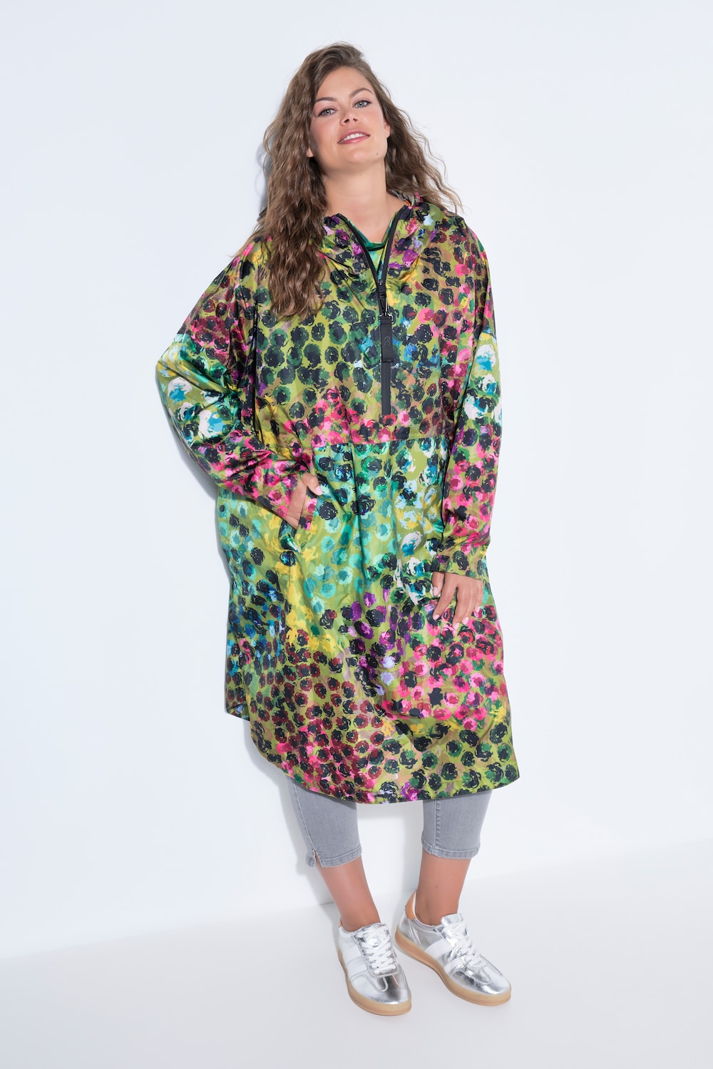 Functionele regencape, unisex, print, capuchon
