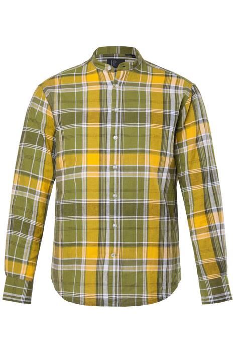 Kostkovaná košile JP1880, lněná směs, dlouhé rukávy, stojáček, Modern střih, do 8XL