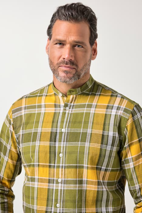 JP1880 Leinenmix-Karohemd, Langarm, Stehkragen, Modern Fit, bis 8 XL