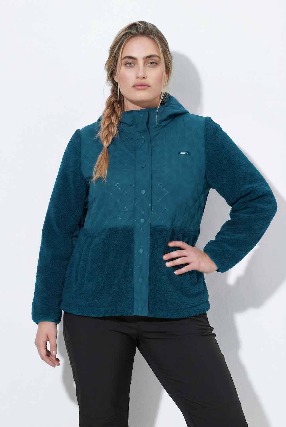 Fleecejacke, Stepp, Kapuze, Druckknöpfe