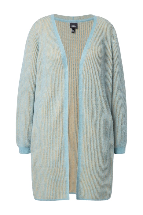 Dlouhý pletený kardigan, dvojitý žebrovaný úplet, V výstřih