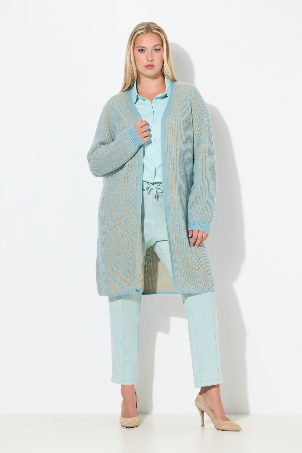 Große Größen Long-Strickjacke, Damen, türkis, Größe: 54/56, Synthetische Fasern/Wolle/Polyester, Ulla Popken