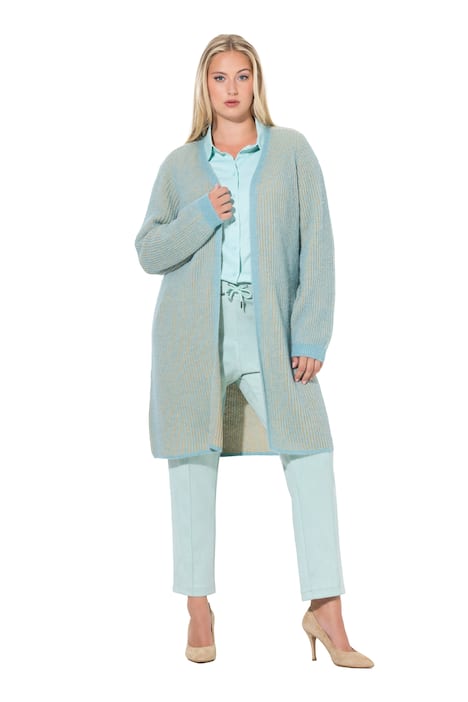 Dlouhý pletený kardigan, dvojitý žebrovaný úplet, V výstřih