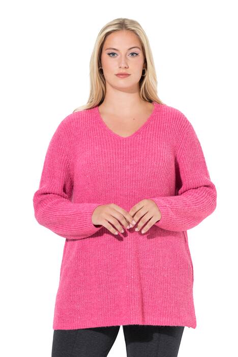 Pulovr, žebrovaný úplet, flitry, V výstřih, dlouhé rukávy