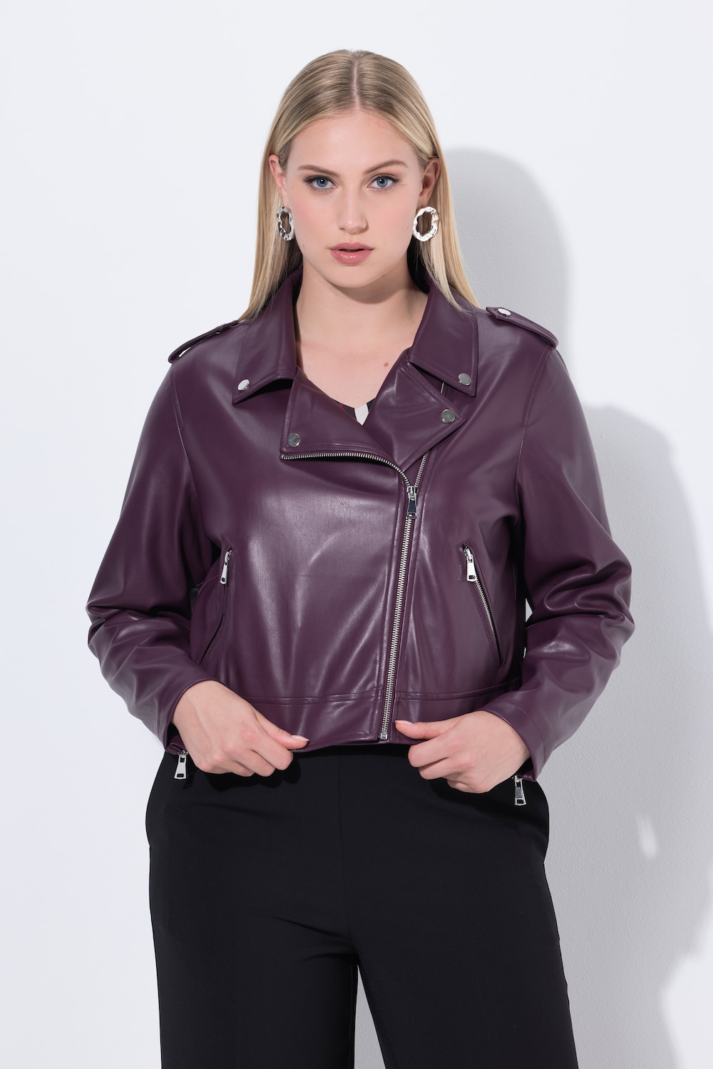 Große Größen Bikerjacke, Damen, lila, Größe: 54/56, Polyester/Synthetische Fasern, Ulla Popken