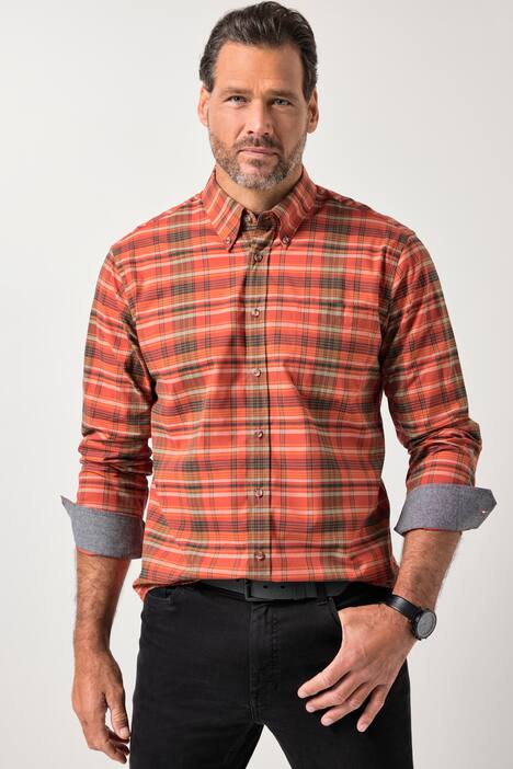 Koszula w kratę JP1880, długi rękaw, kołnierzyk z guzikami, nowoczesny krój, do rozm. 8 XL