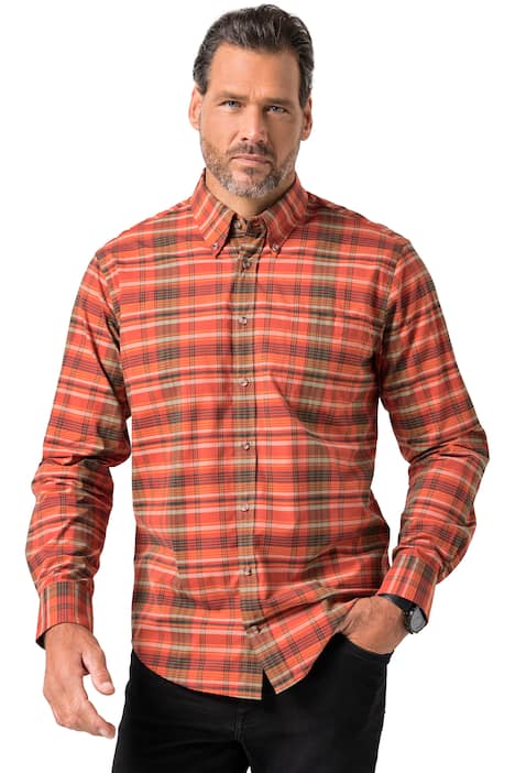 Kostkovaná košile JP1880, dlouhé rukávy, límeček s knoflíky, Modern střih, do 8XL