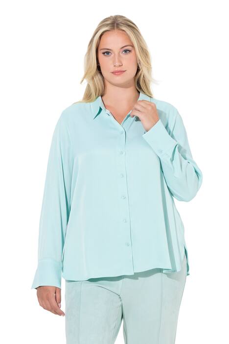 Košilová halenka, košilový límec, dlouhý rukáv, satén