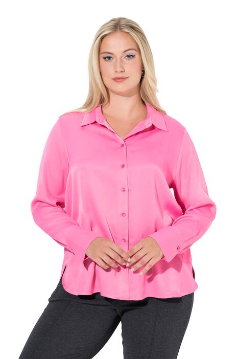 Košilová halenka, košilový límec, dlouhý rukáv, satén