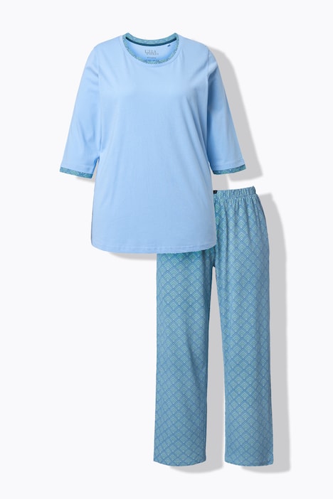 Pyjama, Zweiteiler, Muster, Rundhals, 3/4-Arm
