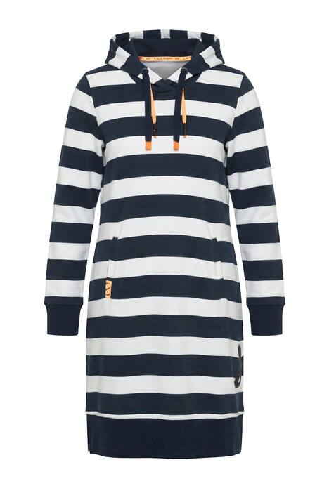 Pruhované mikinové šaty, kapuca, certifikace OEKO-TEX®