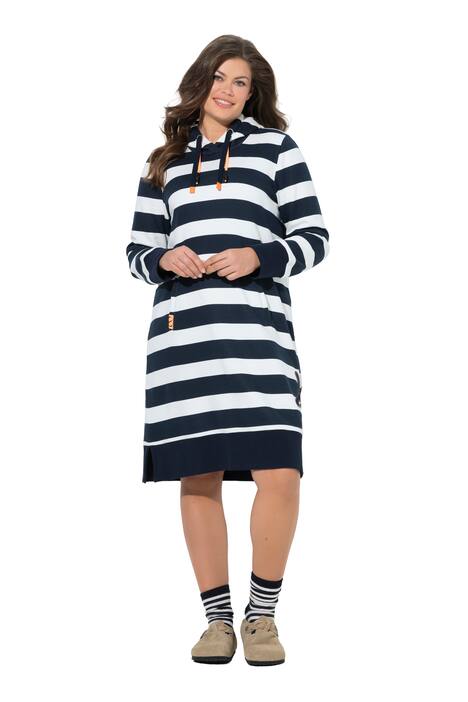 Pruhované mikinové šaty, kapuca, certifikace OEKO-TEX®