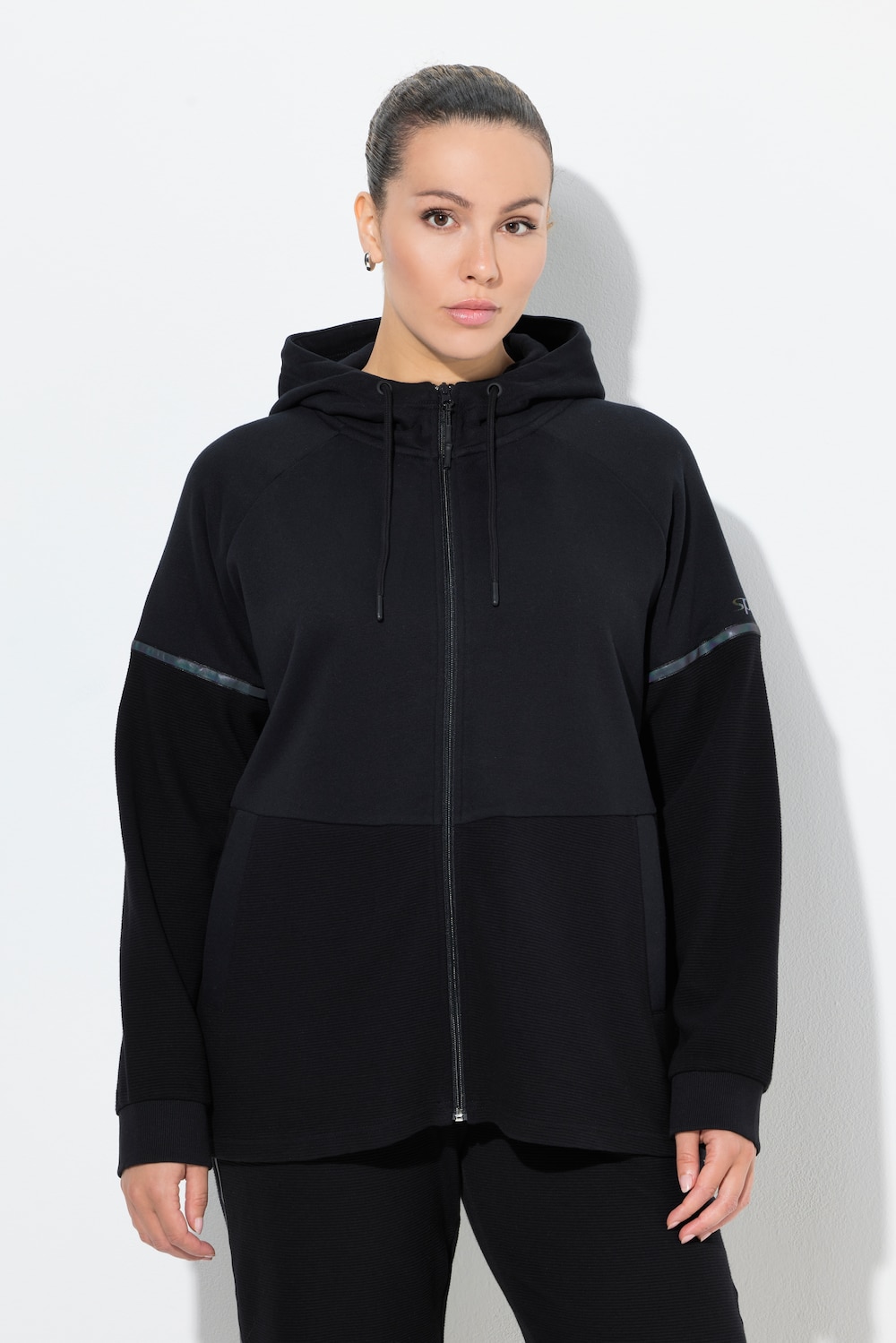 Thumbnail - Große Größen Sweatjacke, Damen, schwarz, Größe: 50/52, Baumwolle/Polyester, Ulla Popken