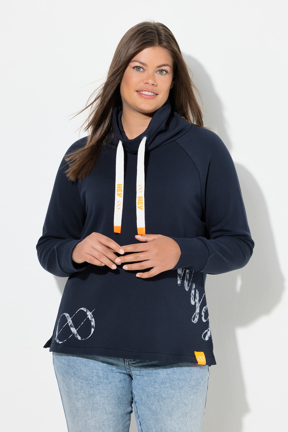 Große Größen Sweatshirt mit Stehkragen, Damen, blau, Größe: 52/54, Baumwolle/Polyester, LAURASON