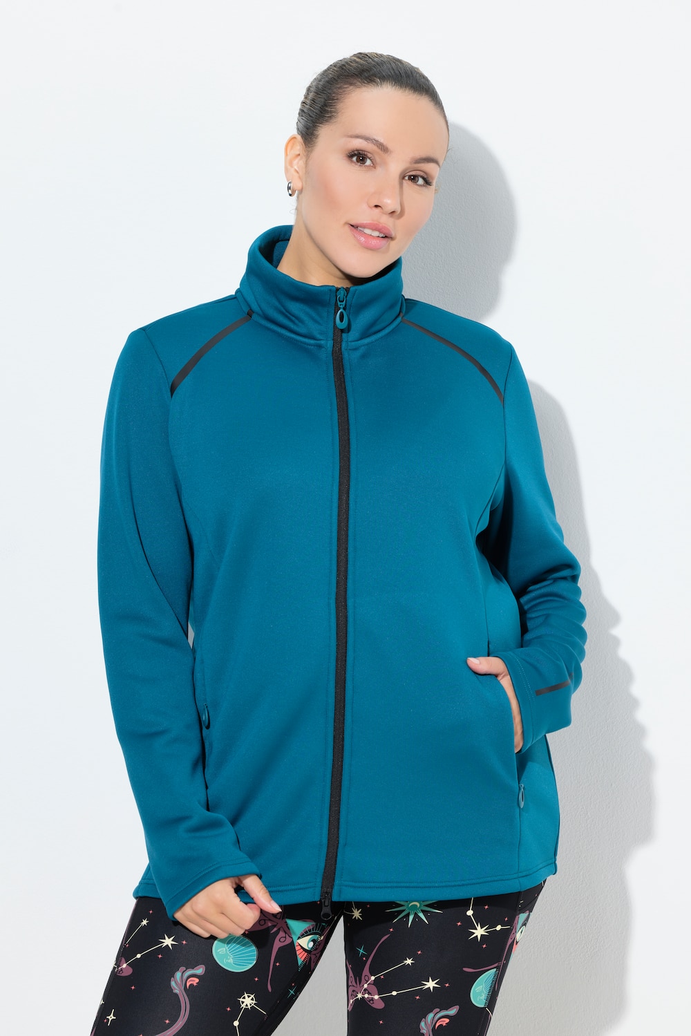 Große Größen Funktions-Sweatjacke, Damen, blau, Größe: 46/48, Polyester/Synthetische Fasern, Ulla Popken